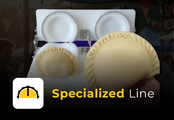 Automatic dough crimper and empanada machine for bakery use.